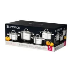 AMBITION BERRY Komplet Garnki z pokrywkami 12 el / stal nierdzewna