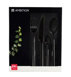 AMBITION COMO BLACK Komplet sztućców 108 el dla 18 osób w pudełku / czarne sztućce