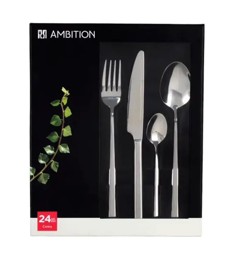 AMBITION COMO Komplet sztućców 30 el dla 6 osób w pudełku / srebrne