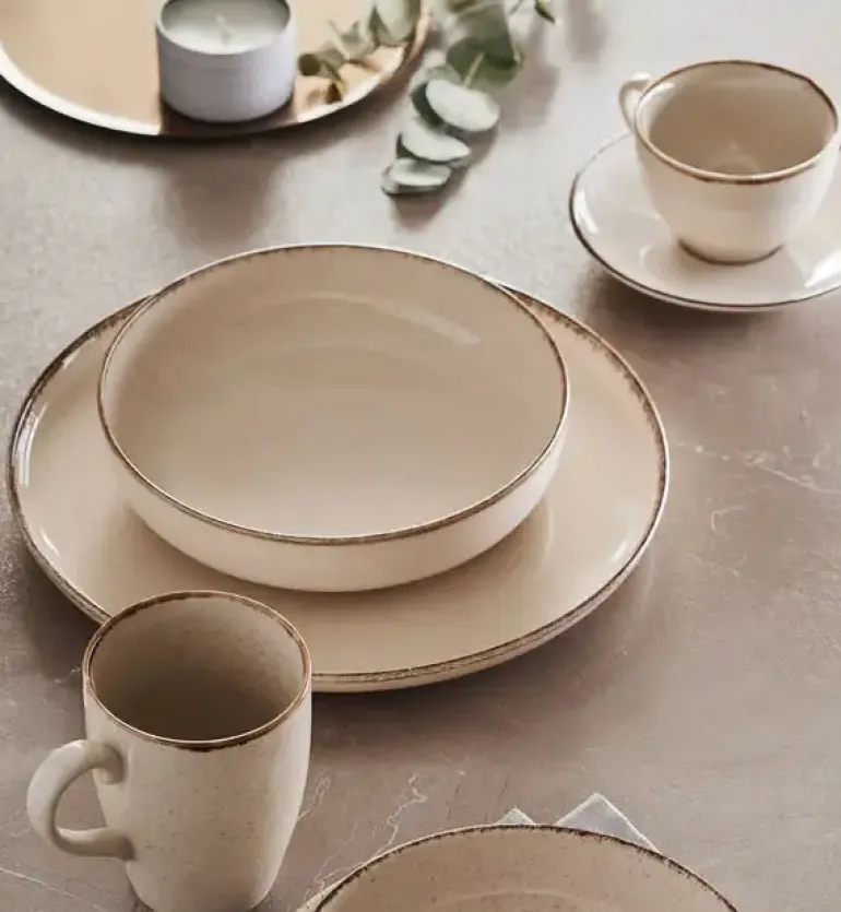 AMBITION CRAFT Serwis obiadowy 24 el dla 6 osób / beżowa porcelana