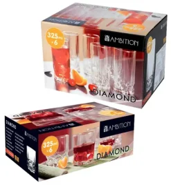 AMBITION DIAMOND Komplet 24 szklanek 325 ml / wysokie + niskie / szkło
