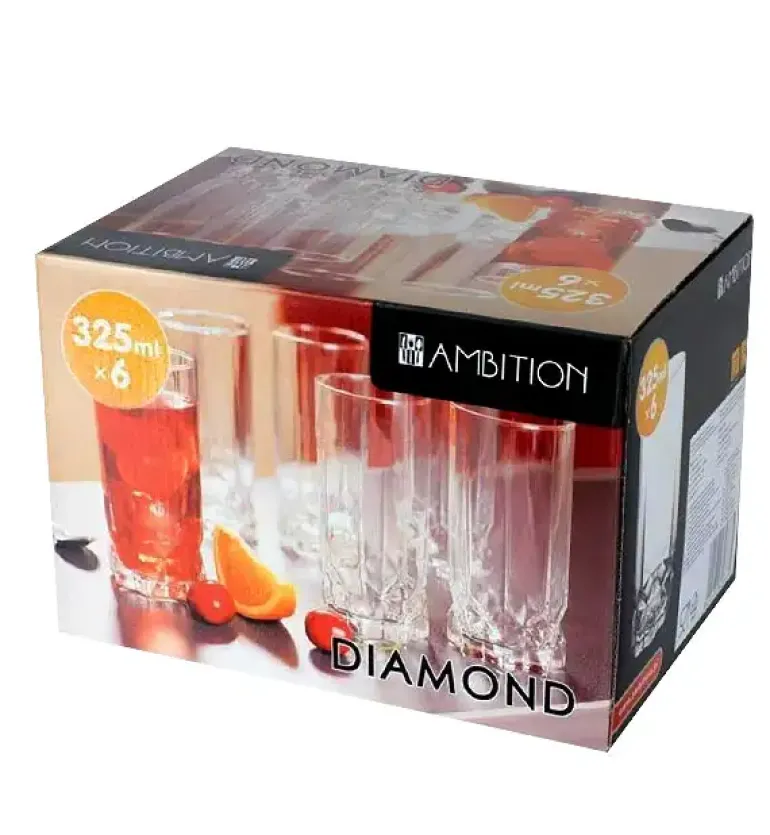 AMBITION DIAMOND Komplet 6 szklanek wysokich 325 ml / szkło