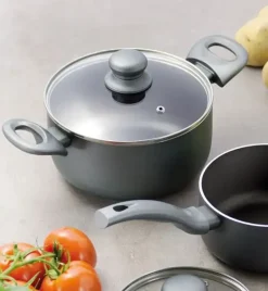 AMBITION GRAPHITE Komplet garnków z pokrywkami 20, 24, 28 cm + Zestaw Patelni 20, 24, 28 cm / Powłoka ILAG BASIC