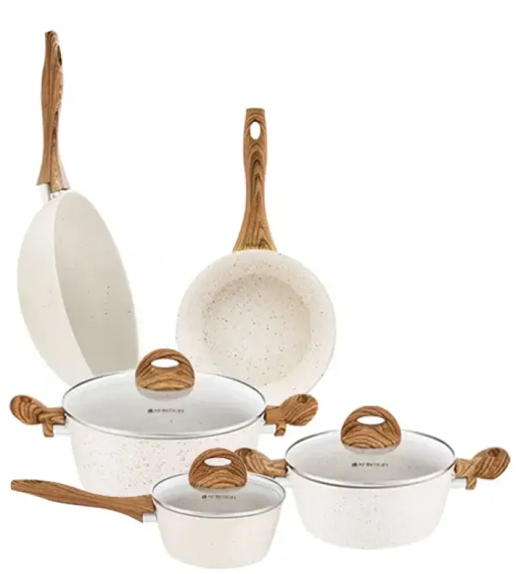 AMBITION NATURE Komplet garnków z pokrywkami 6 el + Patelnia Nature 20 cm + Wok 26 cm / indukcja