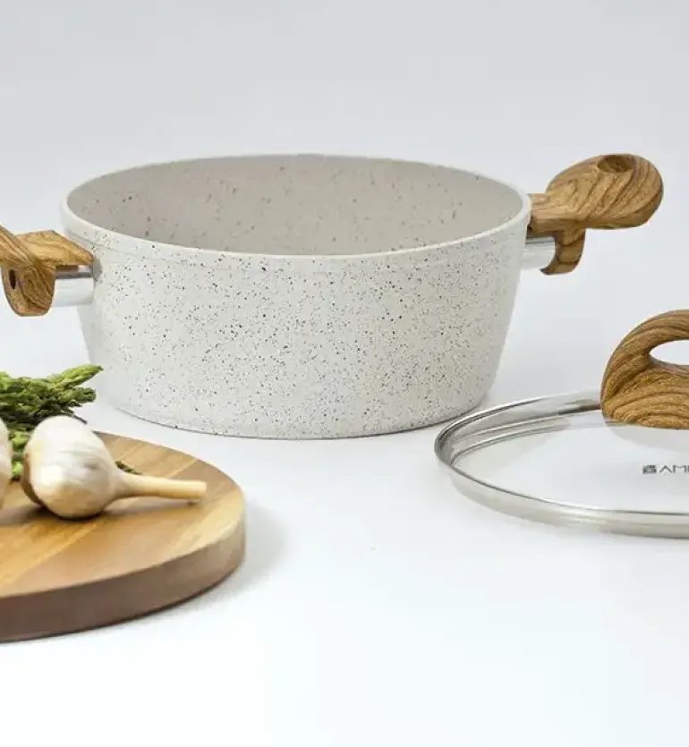 AMBITION NATURE Komplet Garnki z pokrywkami 6 el + Patelnie Nature 20, 24, 28 cm + patelnia naleśnikowa 28 cm + wok 26 cm
