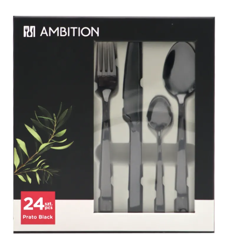 AMBITION PRATO Sztućce Komplet 48 el dla 12 osób / pudełko / czarne