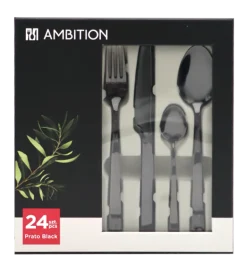 AMBITION PRATO Sztućce Komplet 48+14 el dla 12 osób / pudełko / czarne