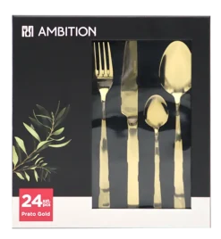 AMBITION PRATO Sztućce Komplet 72+21 el dla 18 osób / pudełko / złote