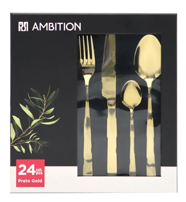 AMBITION PRATO Sztućce Komplet 72 el dla 18 osób / pudełko / złote