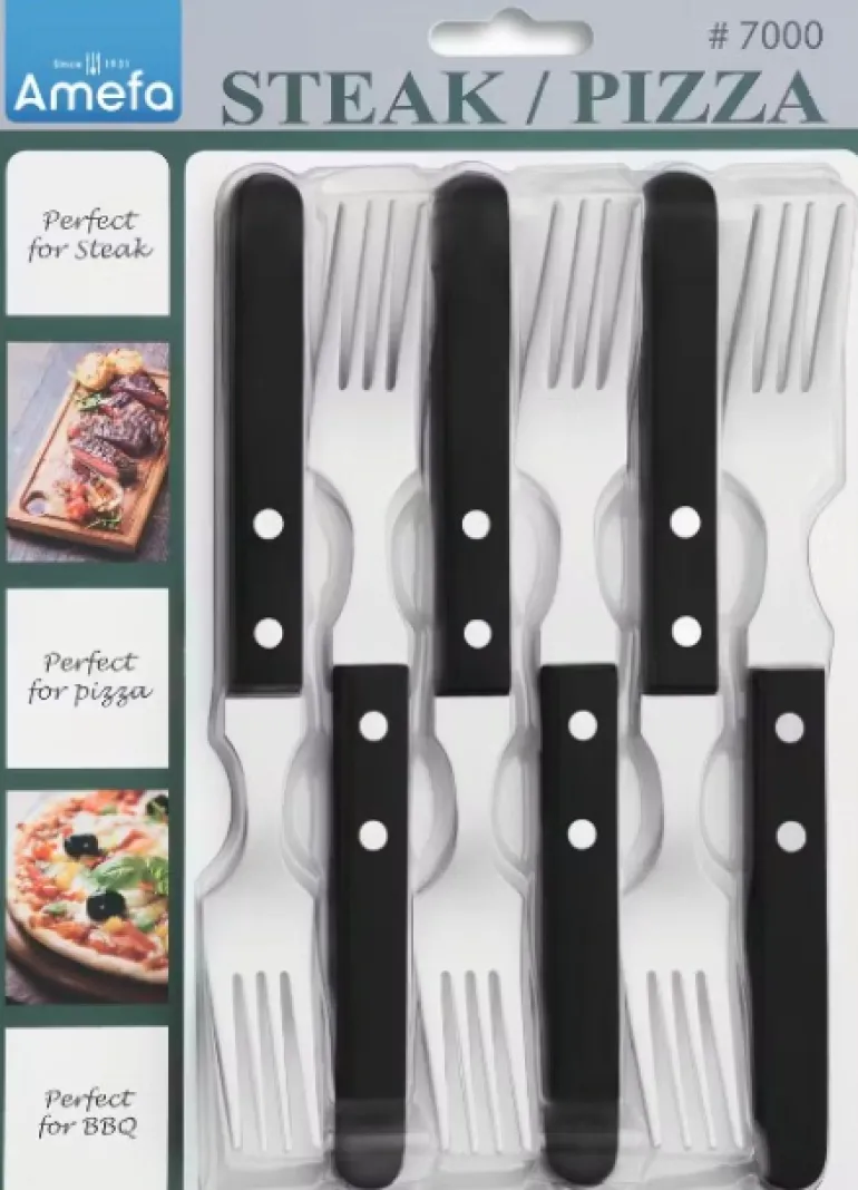 AMEFA PIZZA Sztućce UE / Komplet na zawieszce 6x widelec stekowy stal 18/0