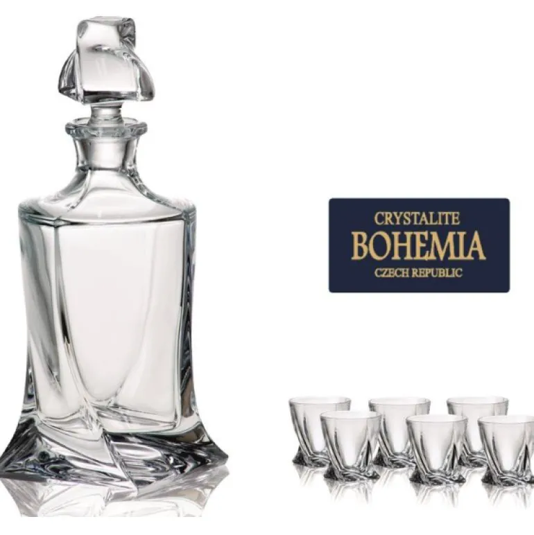 BOHEMIA QUADRO 6+1 Komplet do wódki - 6 kieliszków do wódki (likieru) + karafka 400 ml / szkło kryształowe / CR93A500