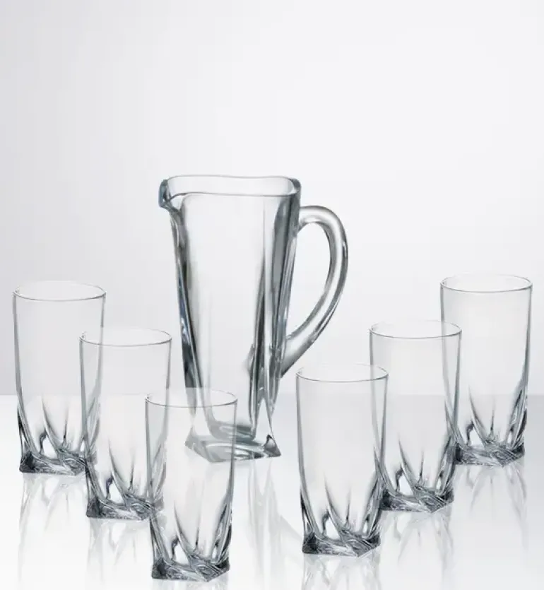 BOHEMIA QUADRO Komplet Dzbanek + szklanki do drinków, napojów / 7 el / szkło kryształowe CR8A500