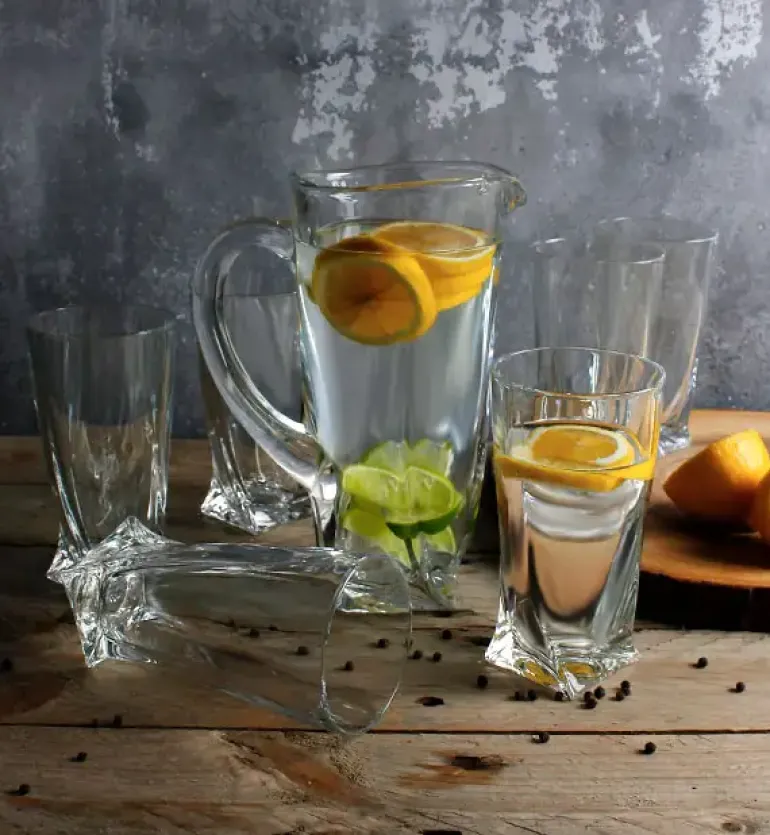 BOHEMIA QUADRO Komplet Dzbanek + szklanki do drinków, napojów / 7 el / szkło kryształowe CR8A500