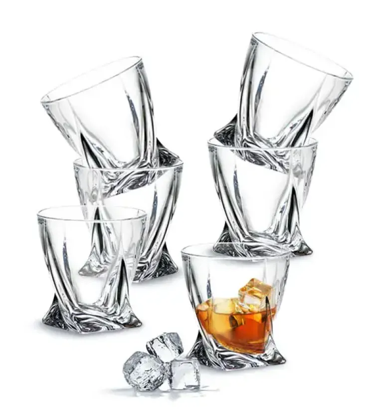 BOHEMIA QUADRO Komplet 6 szklanek do whisky 340 ml / Szkło kryształowe / CR60A500