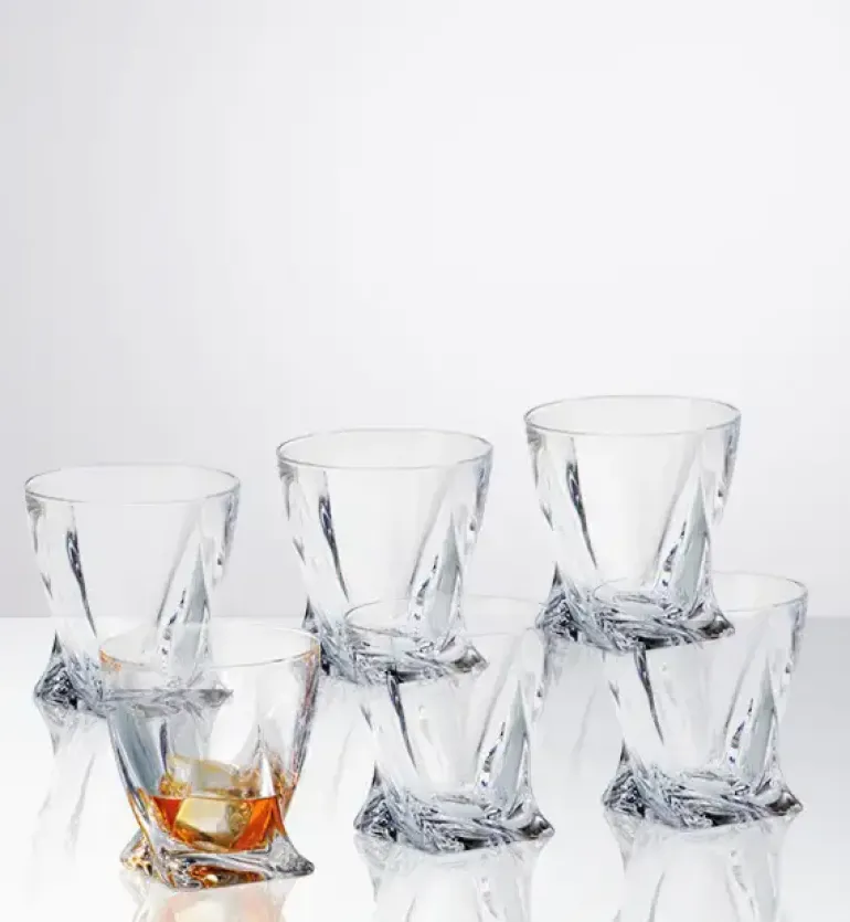 BOHEMIA QUADRO Komplet 18 szklanek do whisky 340 ml / Szkło kryształowe