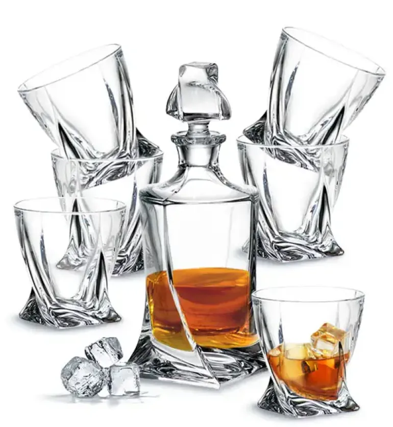 BOHEMIA QUADRO Zestaw do whisky Karafka + szklanki / 13 el / szkło kryształowe