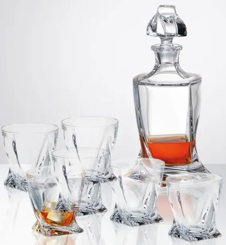 BOHEMIA QUADRO Zestaw do whisky Karafka + szklanki / 13 el / szkło kryształowe