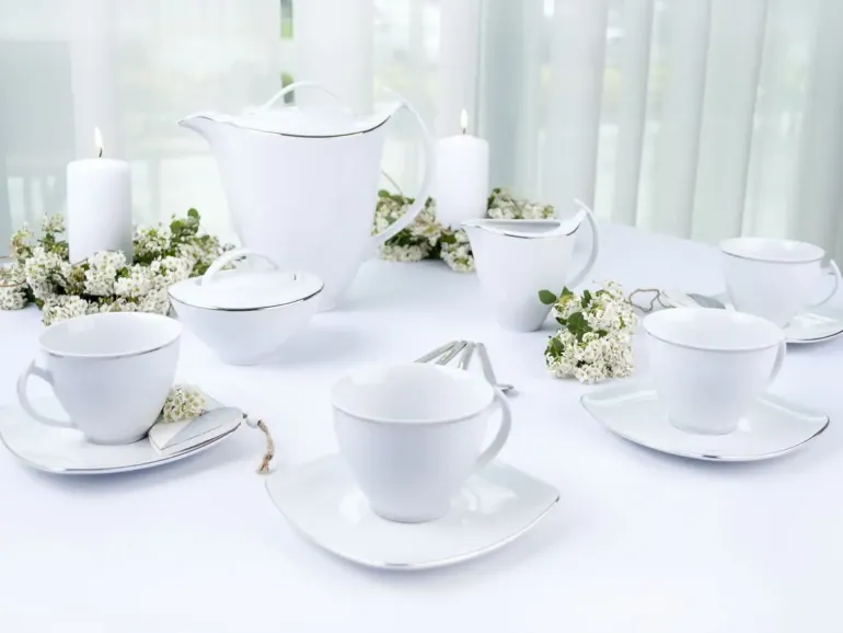 CHODZIEŻ AKCENT 9718 PLATYNOWA LINIA Zestaw kawowy 39 el / 12 osób / porcelana