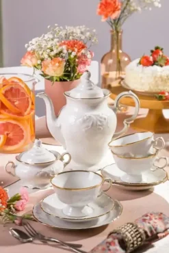 CHODZIEŻ FRYDERYKA ZŁOTA LINIA C236 Serwis kawowy 39 el / 12 osób / porcelana ecru