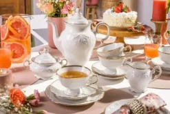 CHODZIEŻ FRYDERYKA ZŁOTA LINIA C236 Serwis kawowy 39 el / 12 osób / porcelana ecru