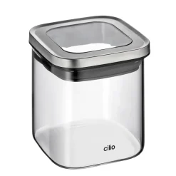 CILIO | Cubo | pojemnik kuchenny, szkło borokrzemowe/stal nierdzewna, 10 x 10 x 10 cm, 0,65 l