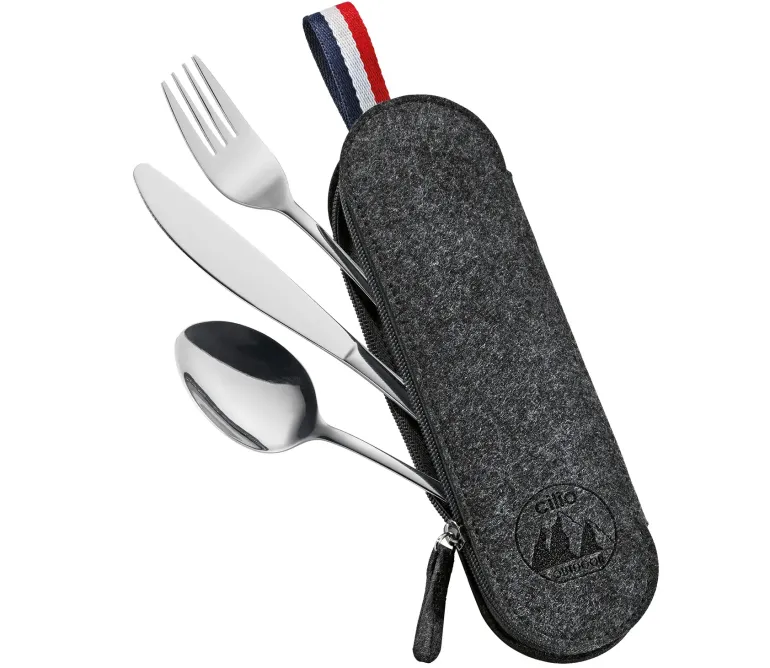 CILIO VIAGGIO Zestaw sztućców w etui / 3 elementy / czarne