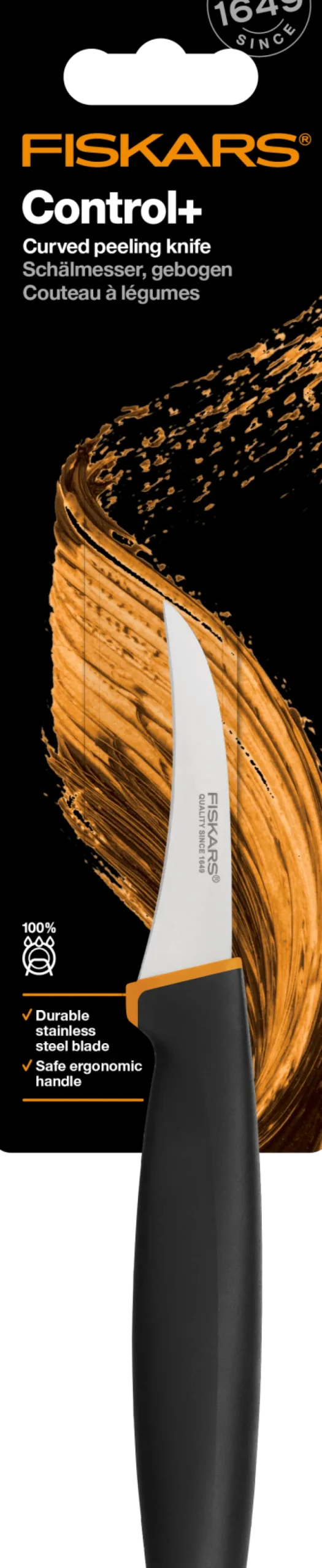 FISKARS CONTROL+ Nóż do obierania z wygiętym ostrzem 7 cm / japońska stal nierdzewna