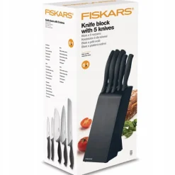 FISKARS CONTROL 1073023 Zestaw 5 noży kuchennych w czarnym bloku + Ostrzałka Edge