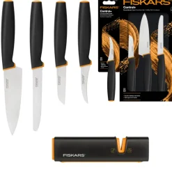 FISKARS CONTROL+ Zestaw 4 noży kuchennych FAVOURITE SET + Ostrzałka Edge / japońska stal nierdzewna