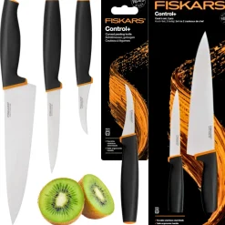 FISKARS CONTROL+ Zestaw 3 noży kuchennych COOK'S SET + Ostrzałka ceramiczna Essential Roll-Sharp / japońska stal nierdzewna