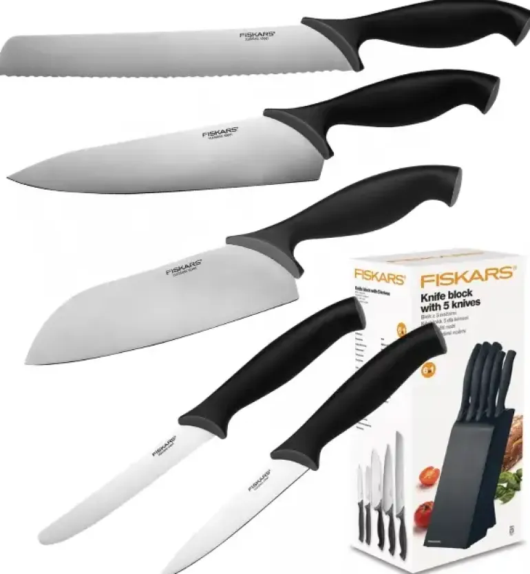 FISKARS CONTROL 1073023 Zestaw 5 noży kuchennych w czarnym bloku
