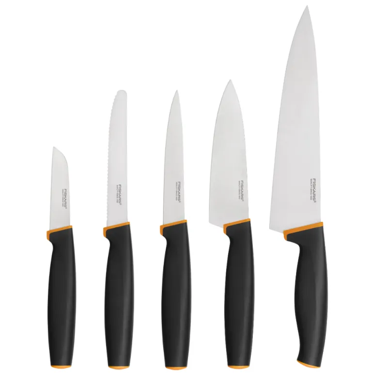 FISKARS CONTROL+ Zestaw 5 noży w pudełku + Ostrzałka ceramiczna Essential Roll-Sharp / japońska stal nierdzewna