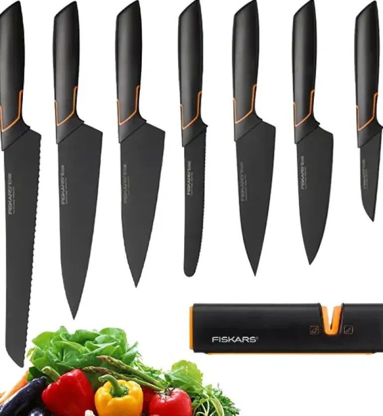 FISKARS EDGE FSEL2 Komplet 7 noży kuchennych + ostrzałka Fiskars Edge / japońska stal nierdzewna