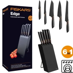 FISKARS EDGE 1003099 Zestaw 5 noży kuchennych w bloku / japońska stal nierdzewna