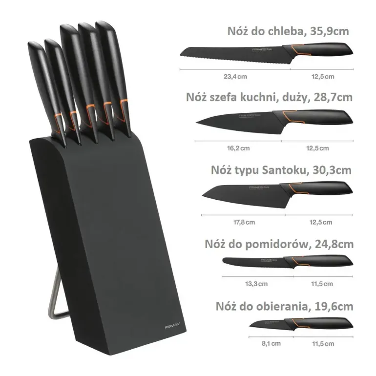 FISKARS EDGE 1003099 Zestaw 5 noży kuchennych w bloku / japońska stal nierdzewna