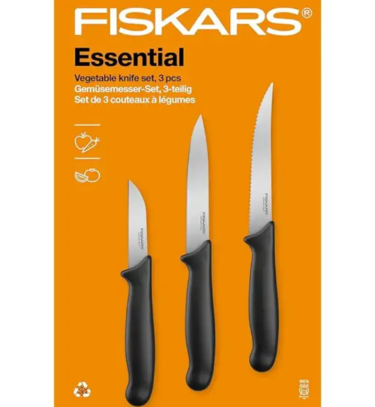 FISKARS ESSENTIAL Komplet 11 noży (kuchenne +Szefa+do obierania+do warzyw) w pudełku/ stal nierdzewna
