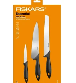 FISKARS ESSENTIAL Komplet 5 noży (kuchenne +Szefa) w pudełku + Ostrzałka ESSENTIAL