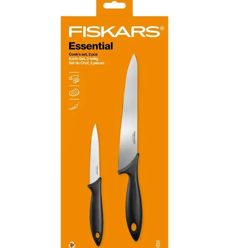 FISKARS ESSENTIAL Komplet 5 noży (kuchenne +do warzyw) w pudełku | stal nierdzewna HRC 53