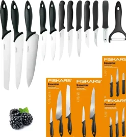 FISKARS ESSENTIAL Komplet 11 noży (kuchenne +Szefa+do obierania+do warzyw) w pudełku + Skrobaczka ESSENTIAL