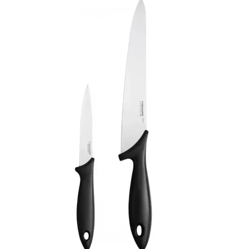 FISKARS ESSENTIAL Komplet 5 noży (kuchenne +do warzyw) w pudełku | stal nierdzewna HRC 53 + Ostrzałka ESSENTIAL