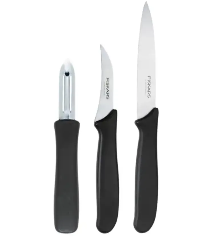 FISKARS ESSENTIAL Komplet 11 noży (kuchenne +Szefa+do obierania+do warzyw) w pudełku + Ostrzałka + Skrobaczka ESSENTIAL