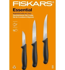 FISKARS ESSENTIAL Komplet 11 noży (kuchenne +Szefa+do obierania+do warzyw) w pudełku + Ostrzałka + Skrobaczka ESSENTIAL