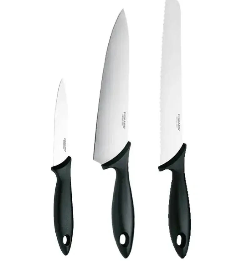 FISKARS ESSENTIAL Komplet 11 noży (kuchenne +Szefa+do obierania+do warzyw) w pudełku + Ostrzałka + Skrobaczka ESSENTIAL