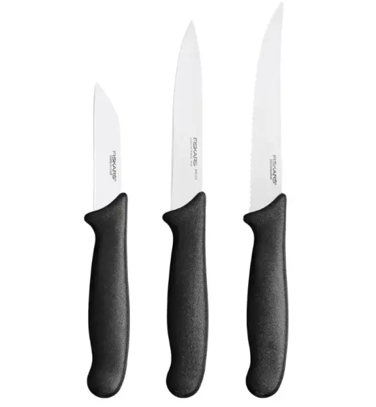 FISKARS ESSENTIAL Komplet 11 noży (kuchenne +Szefa+do obierania+do warzyw) w pudełku + Ostrzałka + Skrobaczka ESSENTIAL