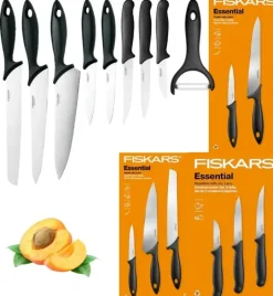 FISKARS ESSENTIAL Komplet 8 noży (kuchenne +Szefa +do warzyw) w pudełku / stal nierdzewna HRC 53 + Skrobaczka ESSENTIAL