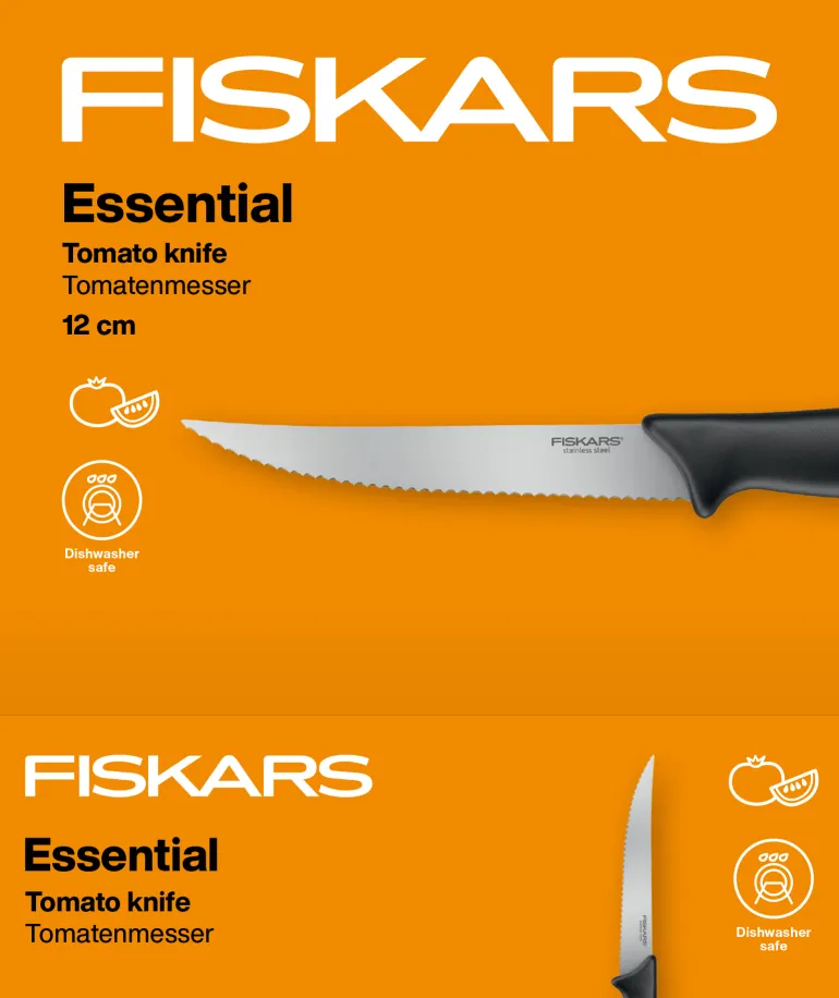 FISKARS ESSENTIAL Zestaw 6 noży (kuchenne + do obierania + do pomidorów) / stal nierdzewna HRC 53