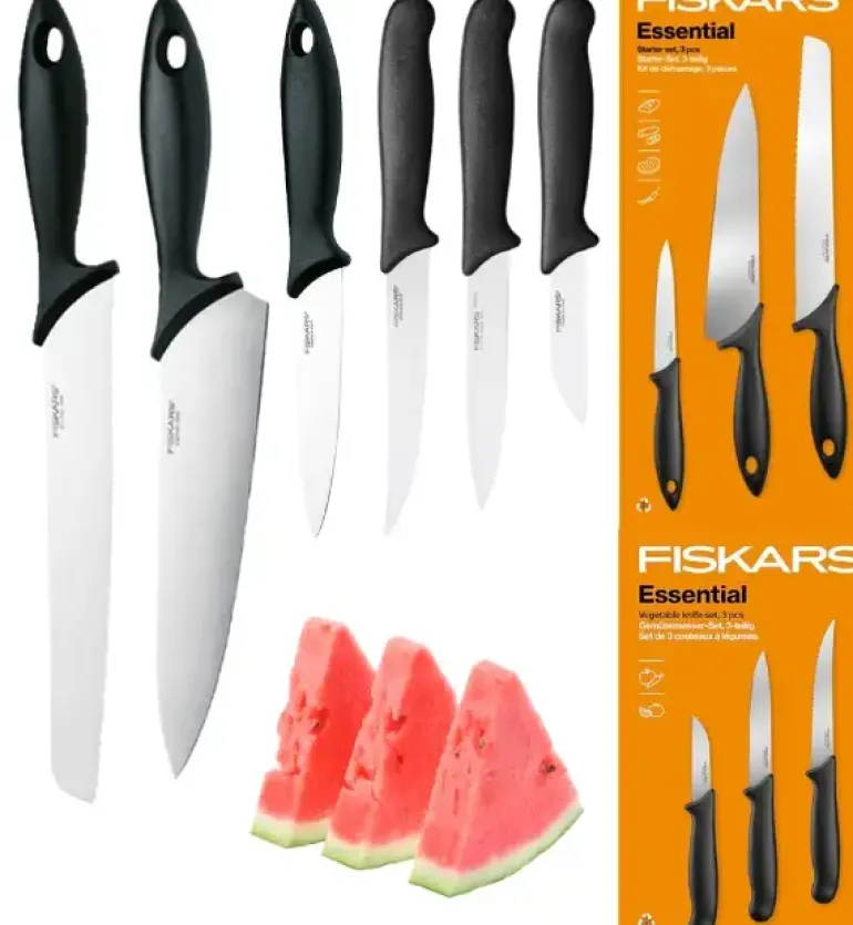 FISKARS ESSENTIAL Zestaw 6 noży (kuchenne +do warzyw) w pudełku / stal nierdzewna HRC 53