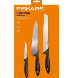 FISKARS ESSENTIAL Zestaw 3 noży kuchennych / stal nierdzewna HRC 53