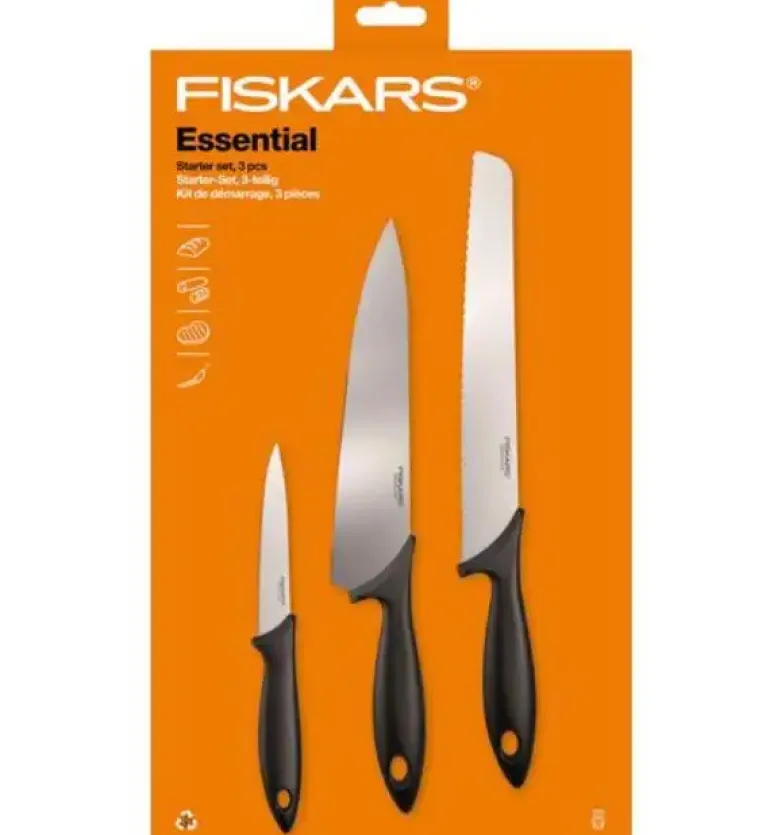 FISKARS ESSENTIAL Zestaw 3 noży kuchennych / stal nierdzewna HRC 53