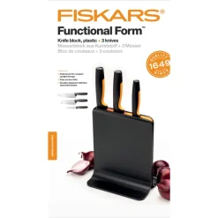 FISKARS FUNCTIONAL FORM 1057555 Komplet 3 noży w bloku czarnym + ostrzałka Fiskars Essential